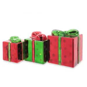 Santa's Express 3 pacchi regalo in vetro luminosi con batterie