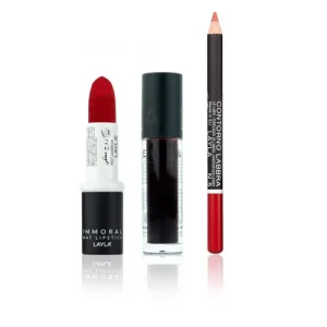 LAYLA Cosmetics Kit rosso: rossetto, matita e tinta labbra (3pz)