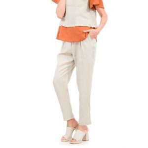 Officina della Moda Pantaloni a carota in lino con laccio in vita