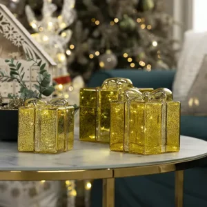 Santa's Express 3 pacchi regalo luminosi in vetro con glitter