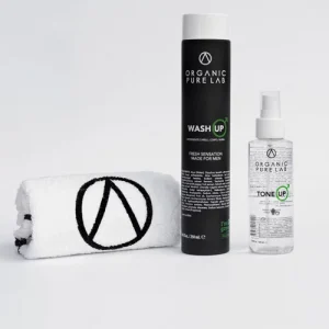 Organic Pure Lab Kit uomo: detergente, tonico e asciugamano