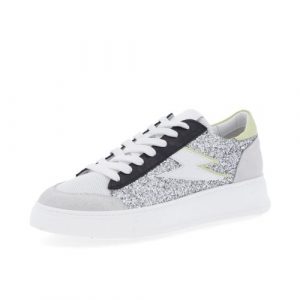 Le Serpentini Sneakers in pelle con inserto glitter e zeppa 4 cm